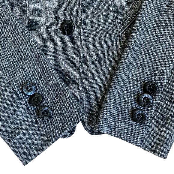 Bebe Sz XS Y2K Wool Silk Blend Tweed Blazer Fitted Feminine Leather Panels Sexy - Picture 10 of 16